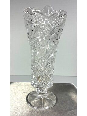 Vintage Clear Pressed Pattern Glass Pedestal Vase Scalloped Rim 7 Inch